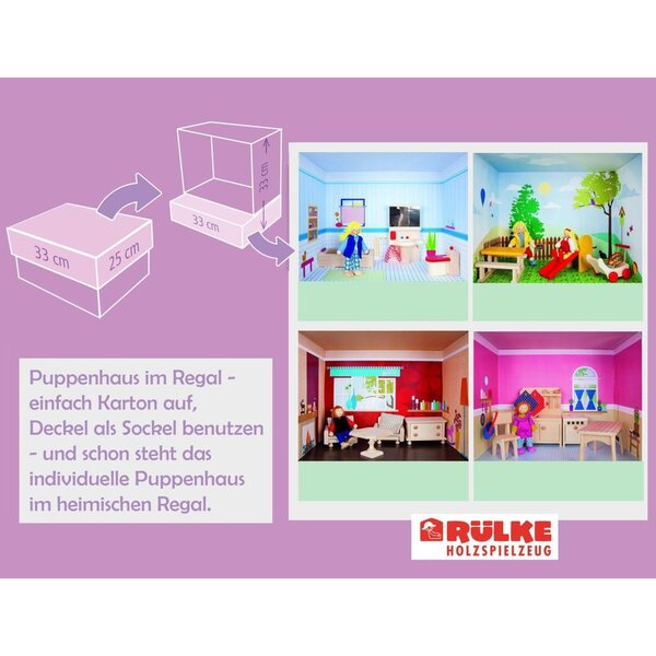 Rülke Casa delle Bambole con Bagno su Scaffale in Scala 1:12 - Gioco Completo