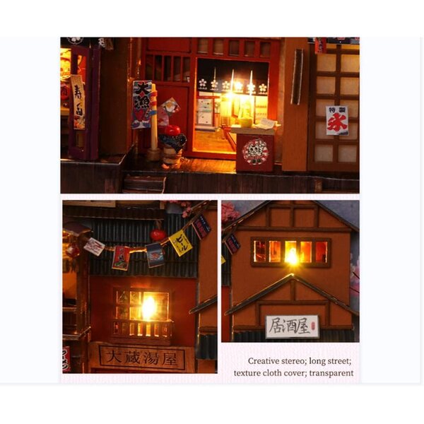 Japanischer Puppenhaus-Bausatz aus Holz mit LED und Zubehör – kreative Dekoration und einzigartiges Geschenk