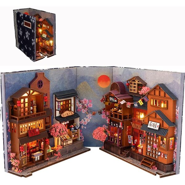 Japanischer Puppenhaus-Bausatz aus Holz mit LED und Zubehör – kreative Dekoration und einzigartiges Geschenk