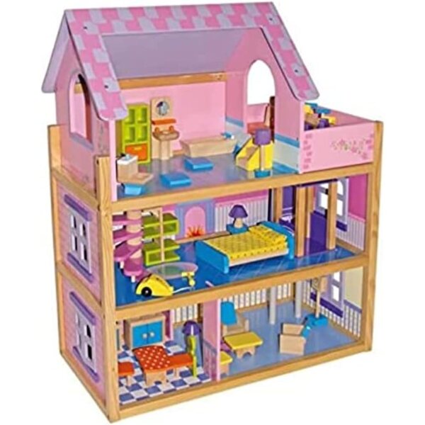 Casa delle bambole in legno Small Foot 3 piani con 23 mobili e ascensore a mano, 73 cm