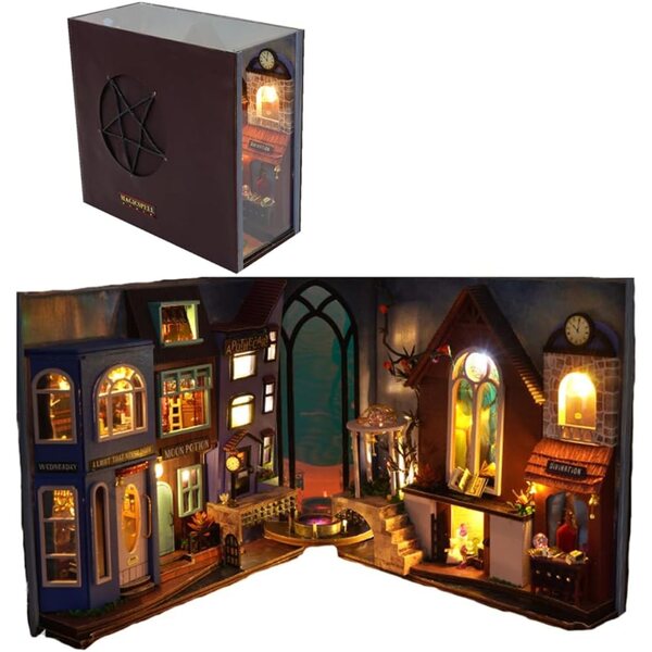 DIY-Kit 3D-Puppenhaus-Buchstütze aus Holz mit LED-Licht für Erwachsene und Kinder
