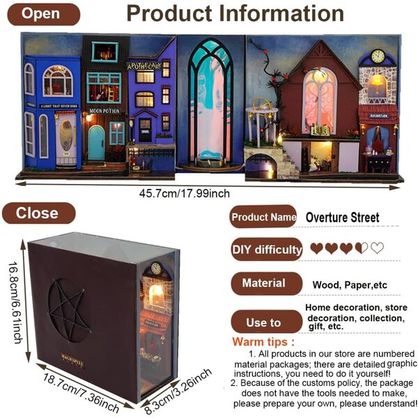 DIY-Kit 3D-Puppenhaus-Buchstütze aus Holz mit LED-Licht für Erwachsene und Kinder