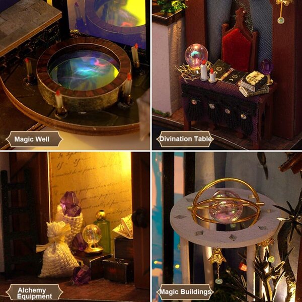 DIY-Kit 3D-Puppenhaus-Buchstütze aus Holz mit LED-Licht für Erwachsene und Kinder