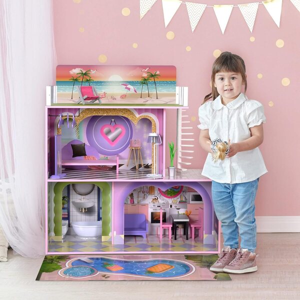 3-stöckiges Puppenhaus aus Holz mit 16 bunten Accessoires. Dreamland Olivia's Little World