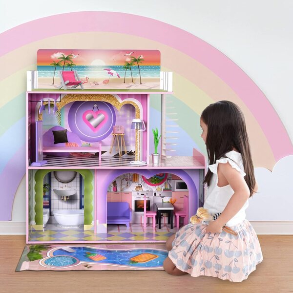 3-stöckiges Puppenhaus aus Holz mit 16 bunten Accessoires. Dreamland Olivia's Little World