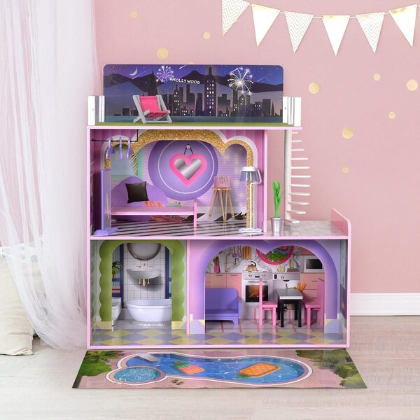 3-stöckiges Puppenhaus aus Holz mit 16 bunten Accessoires. Dreamland Olivia's Little World