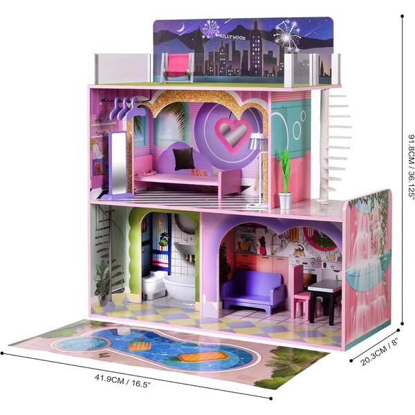 3-stöckiges Puppenhaus aus Holz mit 16 bunten Accessoires. Dreamland Olivia's Little World