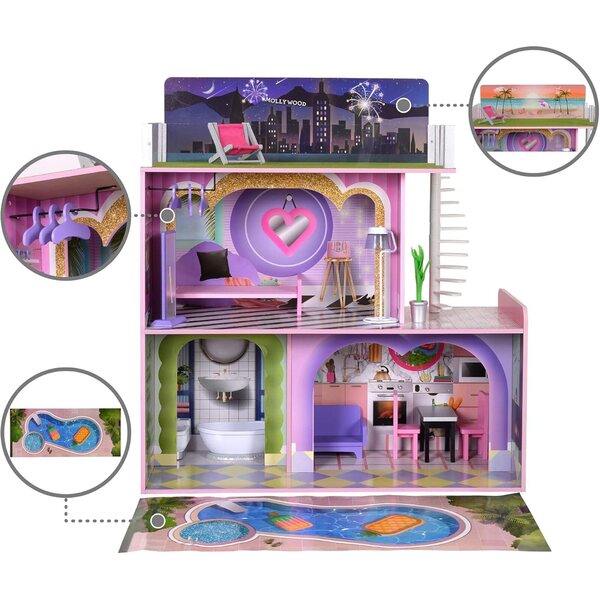 3-stöckiges Puppenhaus aus Holz mit 16 bunten Accessoires. Dreamland Olivia's Little World