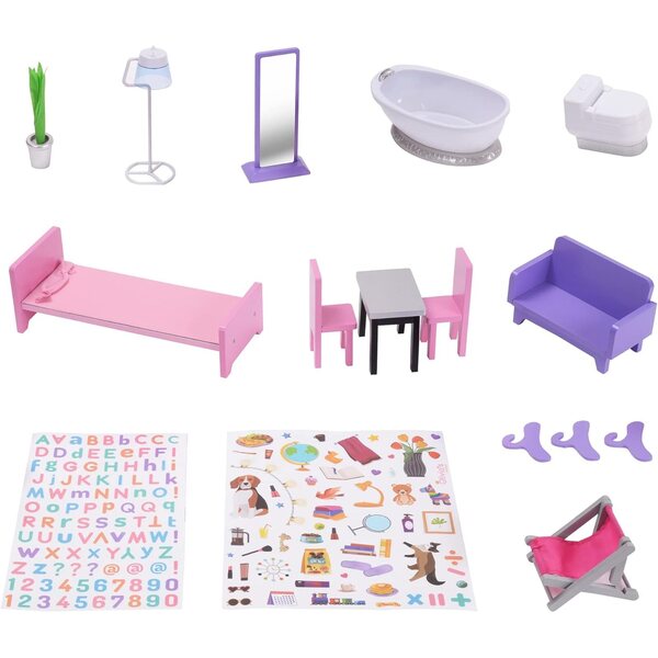 3-stöckiges Puppenhaus aus Holz mit 16 bunten Accessoires. Dreamland Olivia's Little World