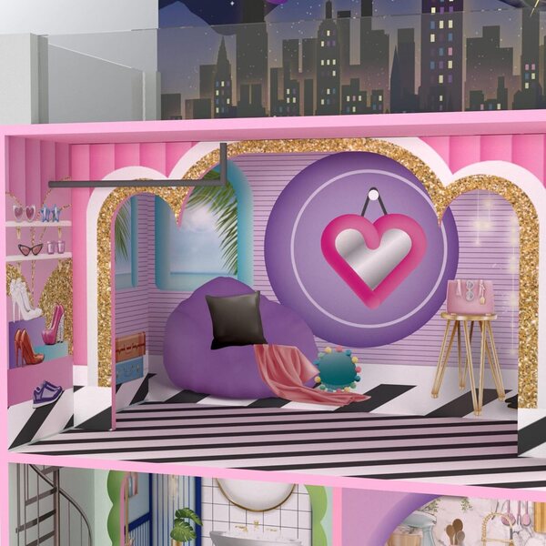 3-stöckiges Puppenhaus aus Holz mit 16 bunten Accessoires. Dreamland Olivia's Little World