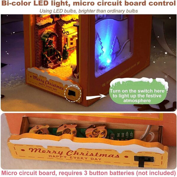 DIY Weihnachtshaus-Lesezeichen-Set mit LED, 3D-Sammeldekoration aus Holz