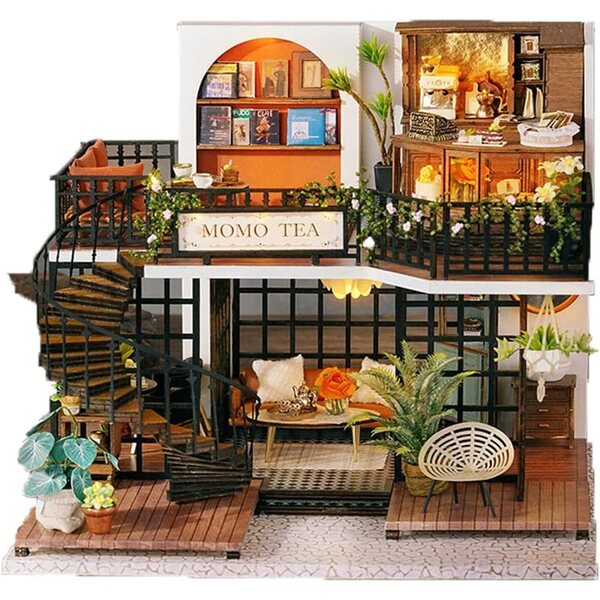 Kit miniatura casa delle bambole in legno con LED - Forest Teashop XLZSP