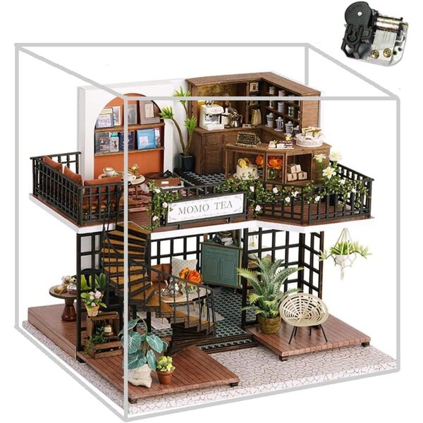 Kit miniatura casa delle bambole in legno con LED - Forest Teashop XLZSP