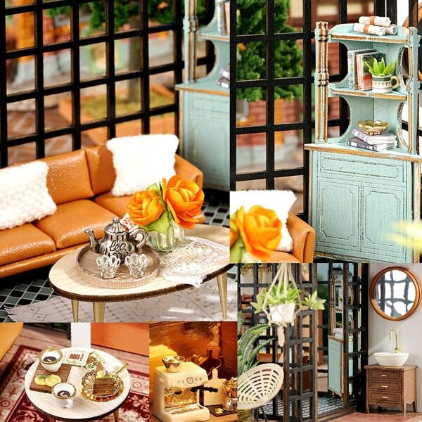 Kit miniatura casa delle bambole in legno con LED - Forest Teashop XLZSP