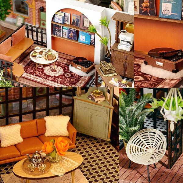 Kit miniatura casa delle bambole in legno con LED - Forest Teashop XLZSP