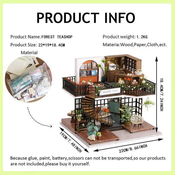 Kit miniatura casa delle bambole in legno con LED - Forest Teashop XLZSP