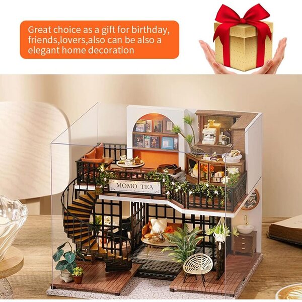 Kit miniatura casa delle bambole in legno con LED - Forest Teashop XLZSP