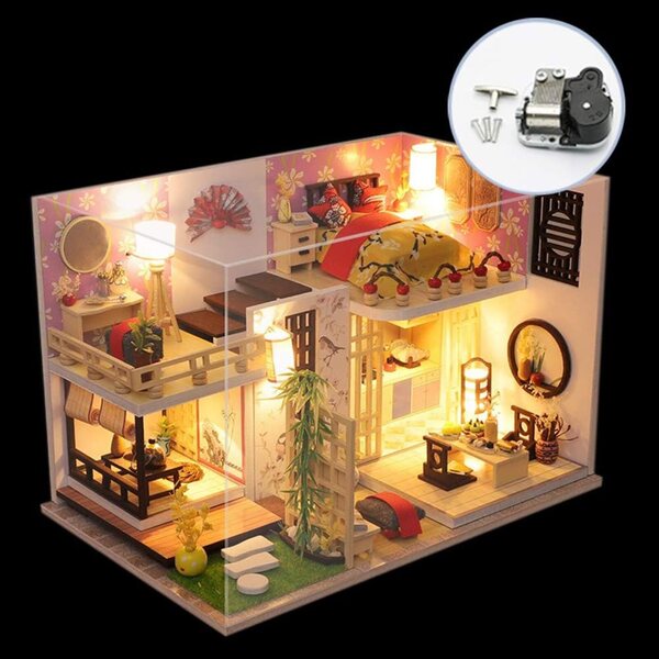 1:24 Puppenhaus-Bausatz aus Holz mit Musik und Staubschutz – XLZSP