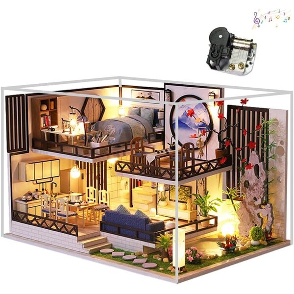 DIY-Puppenhaus-Bausatz aus Holz mit Musik und Staubschutz 1:24