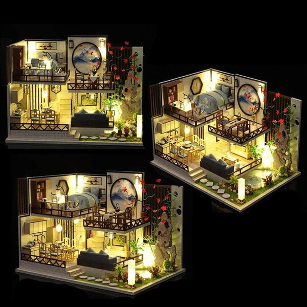 DIY-Puppenhaus-Bausatz aus Holz mit Musik und Staubschutz 1:24