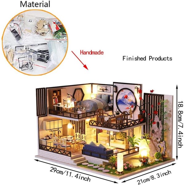 DIY-Puppenhaus-Bausatz aus Holz mit Musik und Staubschutz 1:24