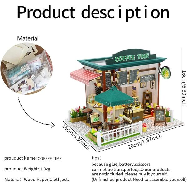 DIY Loft-Stil 3D-Miniatur-Puppenhaus aus Holz mit LED – Komplettset ab 14 Jahren