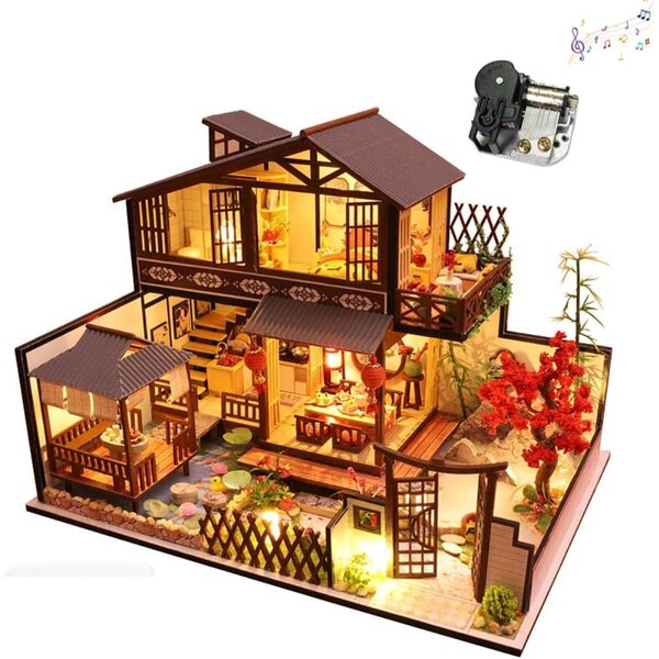 3D-Puppenhaus-Miniatur aus Holz zum Zusammenbauen – DIY-Loft-Bausatz mit LED-Licht und Musik