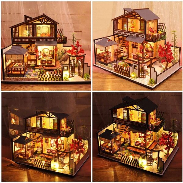 3D-Puppenhaus-Miniatur aus Holz zum Zusammenbauen – DIY-Loft-Bausatz mit LED-Licht und Musik