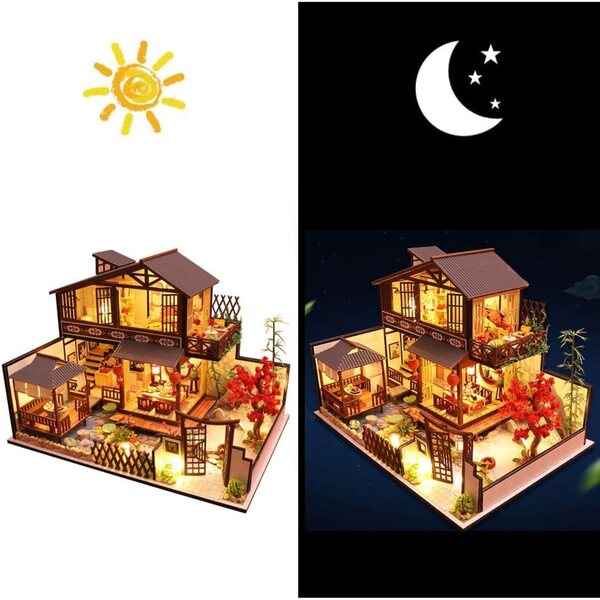 3D-Puppenhaus-Miniatur aus Holz zum Zusammenbauen – DIY-Loft-Bausatz mit LED-Licht und Musik