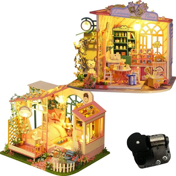 Kit Casa di Bambola Miniatura in Legno DIY con Luci LED e Mobili 1/24 - XLZSP