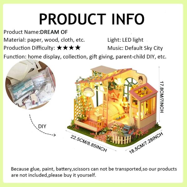 Kit Casa di Bambola Miniatura in Legno DIY con Luci LED e Mobili 1/24 - XLZSP
