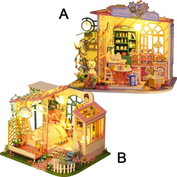 Kit Casa di Bambola Miniatura in Legno DIY con Luci LED e Mobili 1/24 - XLZSP