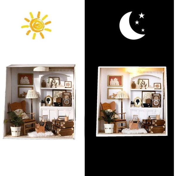 XLZSP DIY-Puppenhaus-Bausatz mit LED, Holzmöbeln und echten Dekorationen