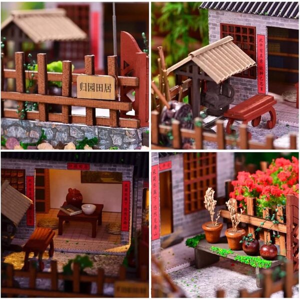 1:24 Miniatur-Puppenhaus-Bausatz – DIY im antiken chinesischen Stil mit LED und Möbeln