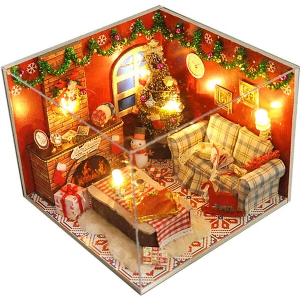 DIY-Mini-Puppenhaus-Bausatz mit LEDs, Möbeln und Dekorationen, Maßstab 1:24