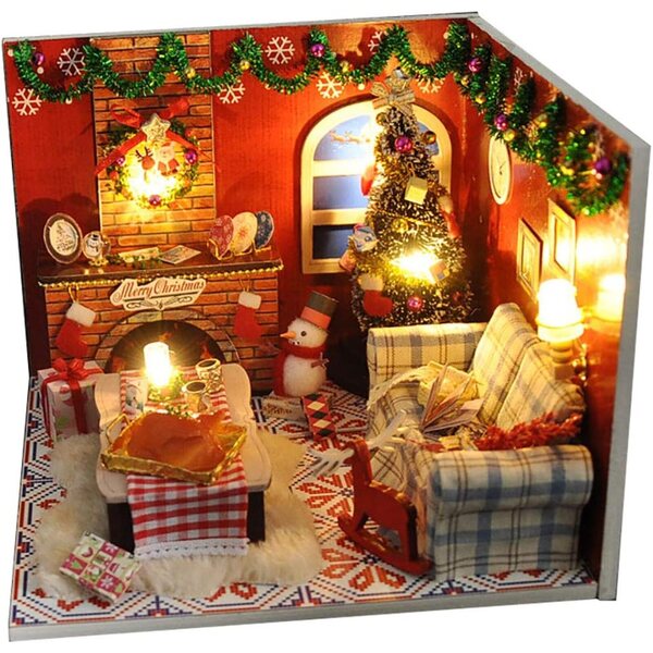 DIY-Mini-Puppenhaus-Bausatz mit LEDs, Möbeln und Dekorationen, Maßstab 1:24