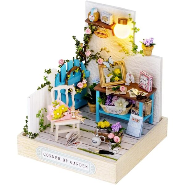 Kit casa delle bambole in miniatura 1:24 TuKIIE da montare con mobili e LED