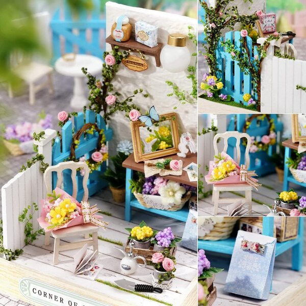 Kit casa delle bambole in miniatura 1:24 TuKIIE da montare con mobili e LED