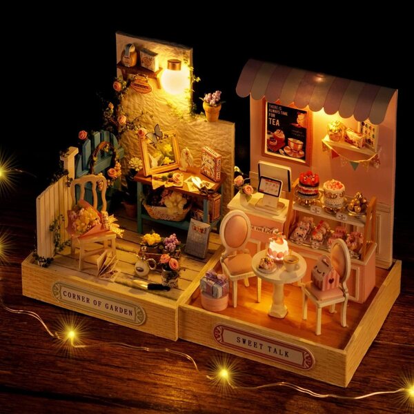 Kit casa delle bambole in miniatura 1:24 TuKIIE da montare con mobili e LED