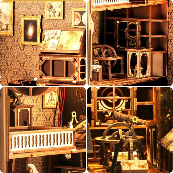 3D-Buchecken-Bausatz aus Holz mit LED für Erwachsene – Mini-Astronomisches Hausmuseum zum Zusammenbauen
