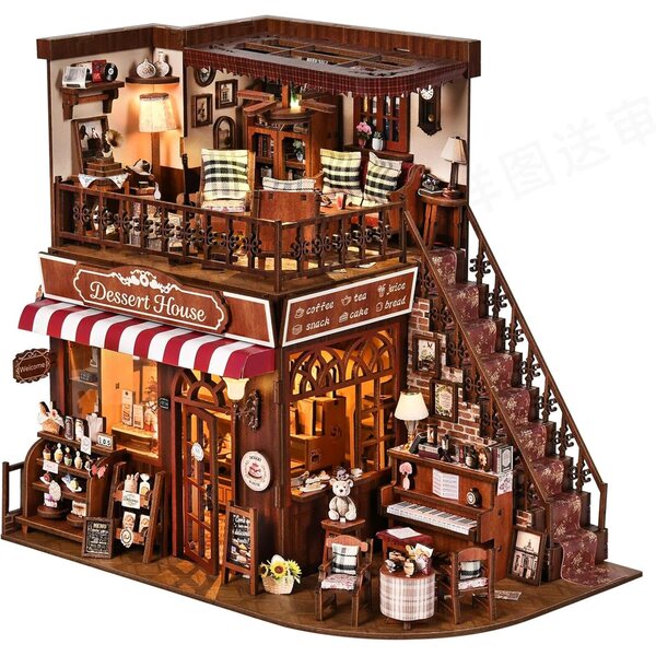 Kit casa miniatura vintage a due piani con luci LED, perfetto per appassionati e regalo