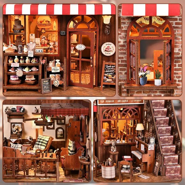 Kit casa miniatura vintage a due piani con luci LED, perfetto per appassionati e regalo