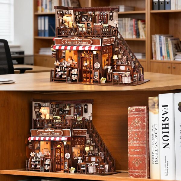 Kit casa miniatura vintage a due piani con luci LED, perfetto per appassionati e regalo