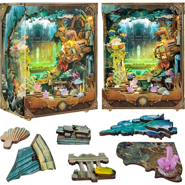 Roroom Kit Casa delle Bambole Miniatura in Legno con LED e Protezione Anti Polvere