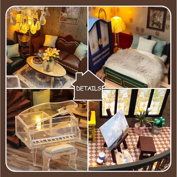 Miniatur-Puppenhaus-Bausatz zum Zusammenbauen mit LED-Leuchten und Möbeln – kreatives Hobby