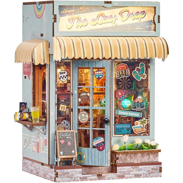 3D-Miniaturhaus-Bausatz mit LED-Leuchten und Bierbar, Dekoration und originelles Geschenk