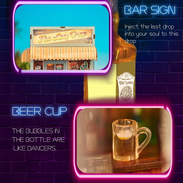 3D-Miniaturhaus-Bausatz mit LED-Leuchten und Bierbar, Dekoration und originelles Geschenk