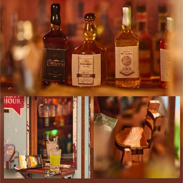 3D-Miniaturhaus-Bausatz mit LED-Leuchten und Bierbar, Dekoration und originelles Geschenk