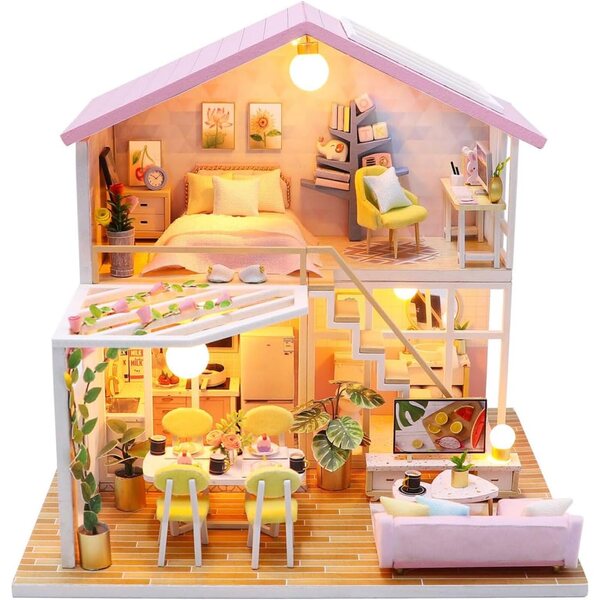 MAGQOO Miniaturhaus 1:24 Bausatz mit LED und Holzstaubschutz