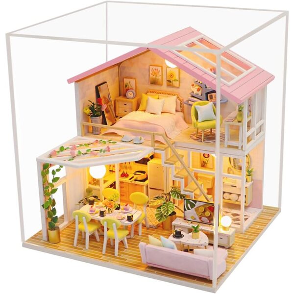MAGQOO Miniaturhaus 1:24 Bausatz mit LED und Holzstaubschutz